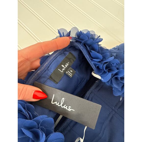 NWT Lulus Chic Spectacle Navy 3D Applique Strapless Maxi Dress Strapless Size S - Picture 5 of 10